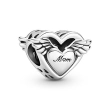 Load image into Gallery viewer, 925 Sterling Silver Mom My Angel Wings Heart Bead Charm