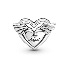 Load image into Gallery viewer, 925 Sterling Silver Mom My Angel Wings Heart Bead Charm
