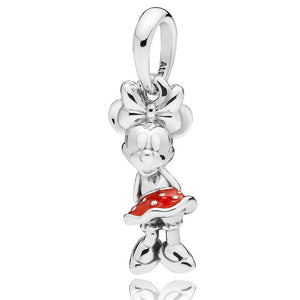 925 Sterling Silver Minnie Mouse Polka Dots Red Enamel Dangle Charm