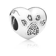Load image into Gallery viewer, 925 Sterling Silver CZ I Love my Pet Paw Print Heart Bead Charm
