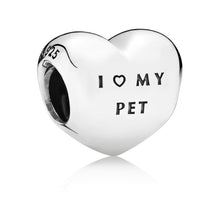 Load image into Gallery viewer, 925 Sterling Silver CZ I Love my Pet Paw Print Heart Bead Charm
