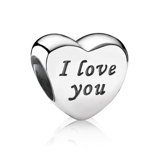 I Love You Engraved Heart Bead Charm