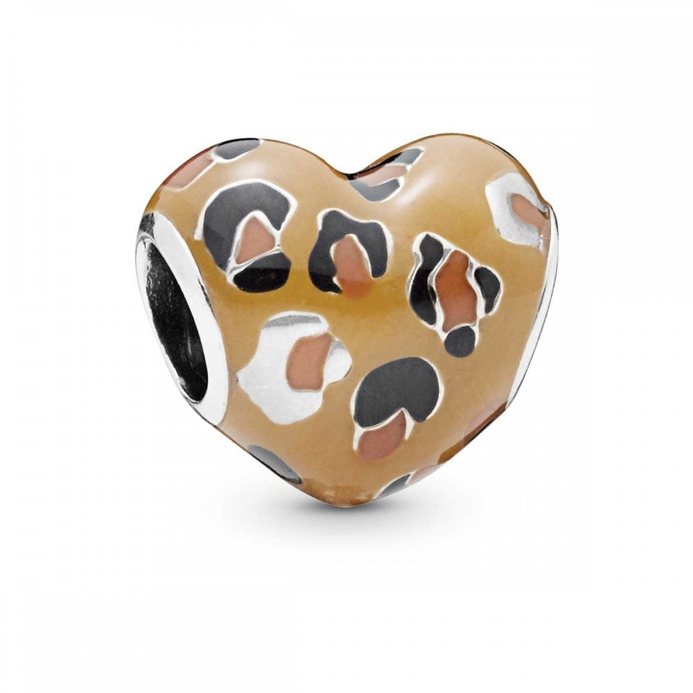 925 Sterling Silver Enamel Leopard Motive Wild Heart Bead Charm