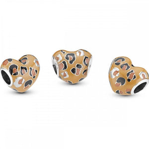 925 Sterling Silver Enamel Leopard Motive Wild Heart Bead Charm