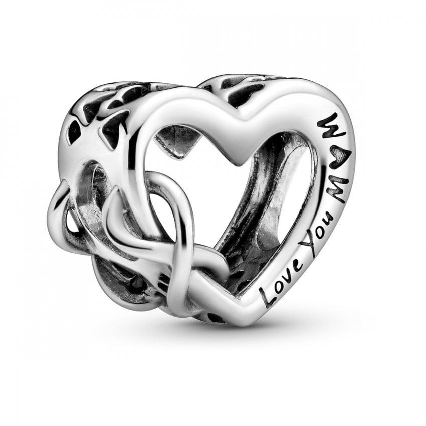 925 Sterling Silver Love You Mom Infinity Heart Bead Charm