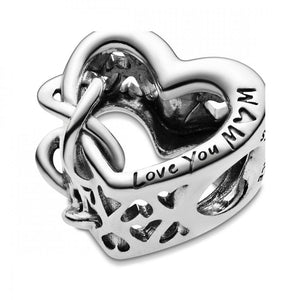 925 Sterling Silver Love You Mom Infinity Heart Bead Charm