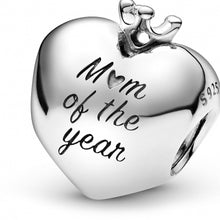 Load image into Gallery viewer, 925 Sterling Silver Mom of the Year Crown Heart Bead Charm