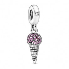 Load image into Gallery viewer, 925 Sterling Silver Pink CZ Ice Cream Dangle Charm