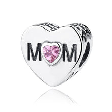 Load image into Gallery viewer, 925 Sterling Silver Mother Heart Charms Fit Bracelet Jewelry Accessories With Pink Heart-Shaped Stone PAS299