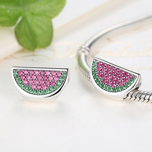 Lovely 925 Sterling Silver Pave Watermelon Red & Green CZ Charm fit Bracelets & Bangles Women Accessories PAS345