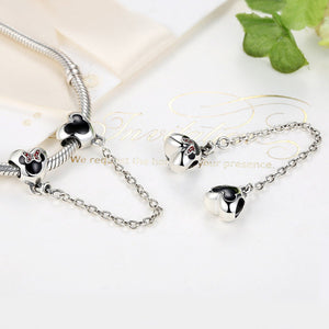 Genuine 925 Sterling Silver Mouse Safety Chain Stopper Charms fit  Bracelets for Women Jewelry PAS357