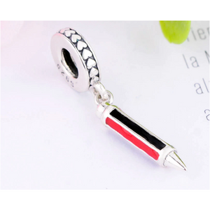 925 Sterling Silver Red and Black Pencil Dangle Charm