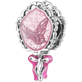 925 Sterling Silver Pink Princess Magic Mirror Bead Charm