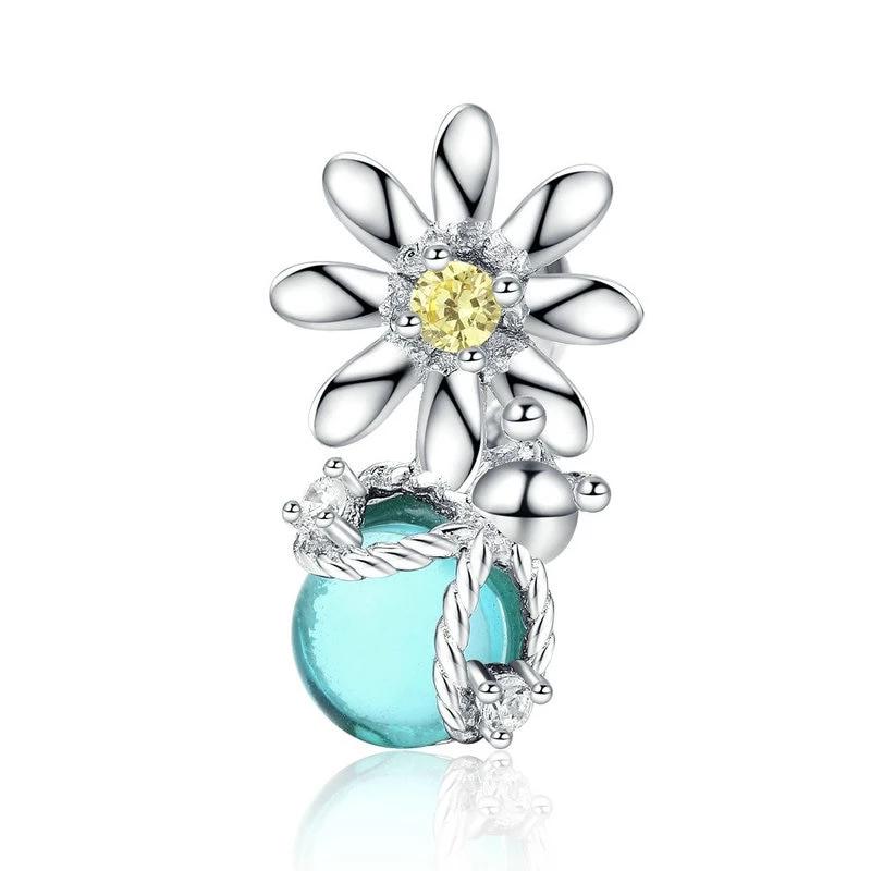 925 Sterling Silver Blue Firefly and Daisy Bead Charm