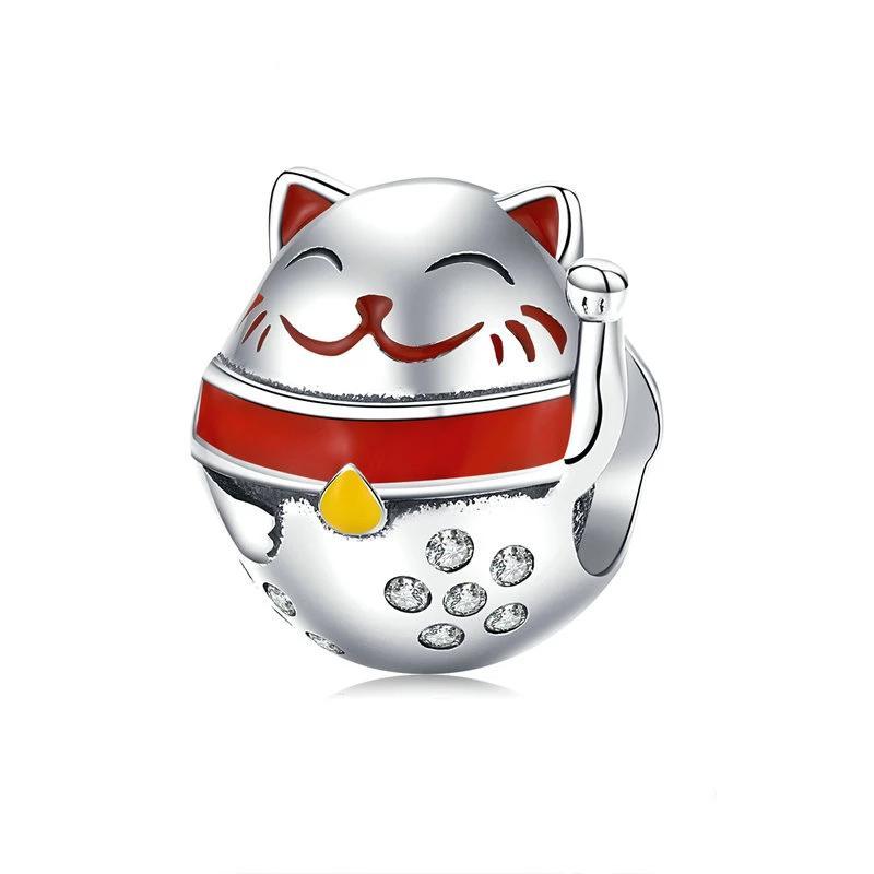 925 Sterling Silver Japanese Maneki Cat Bead Charm