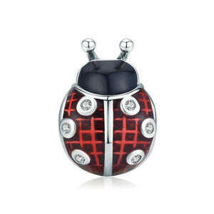 925 Sterling Silver CZ Red and Black Enamel Ladybird Bead Charm