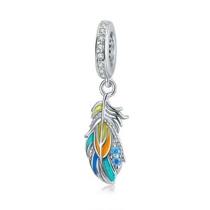 925 Sterling Silver Colourful Enamel Feather Dangle Charm