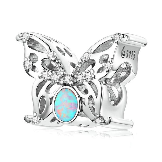 Butterfly Opal Stone CZ Openwork Bead Charm