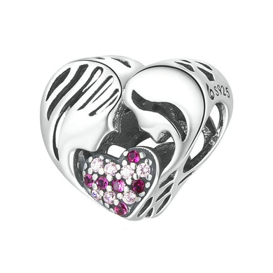 925 Sterling Silver Mom and Daughter Silhouette Bead Charm