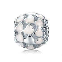 Load image into Gallery viewer, 925 Sterling Silver Sweet Heart to Heart White Enamel Beads