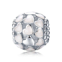 Load image into Gallery viewer, 925 Sterling Silver Sweet Heart to Heart White Enamel Beads