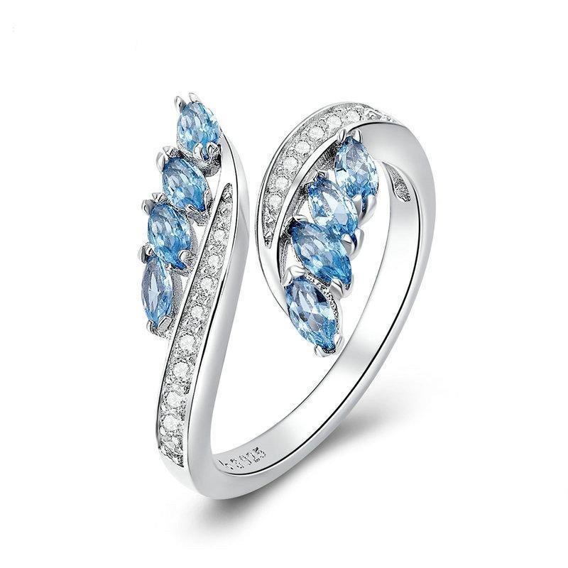 925 Sterling Silver Blue and Clear CZ Butterfly Shaped Open Finger Ring