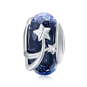 925 Sterling Silver Shooting Star European Blue Murano Glass Bead Charm