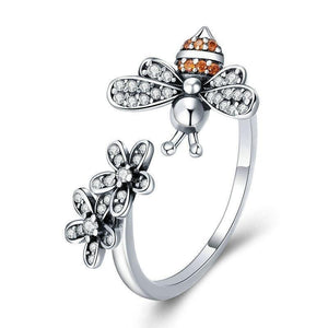 925 Sterling Silver Trendy Bee & Daisy Flower Open Finger Ring