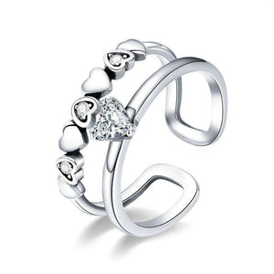 925 Sterling Silver Elegant Heart to Heart Clear Cubic Zircon Open Size Ring