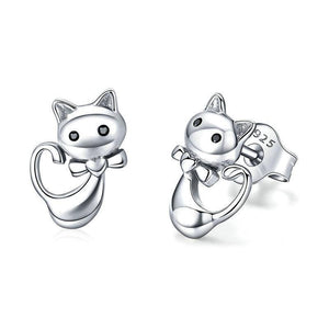 925 Sterling Silver Sticky Cat Small Stud Earrings