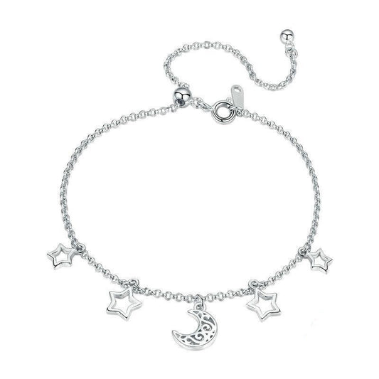 Moon And Star Chain Link Adjustable Bracelet