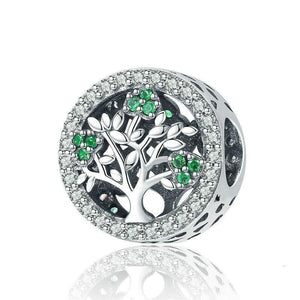 925 Sterling Silver Clear and Green CZ Tree of Life Bead Charm