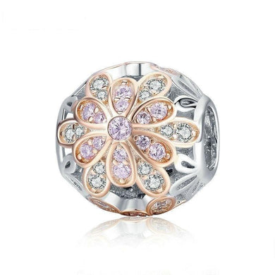 925 Sterling Silver Blooming Flower Buds Luminous CZ Charm