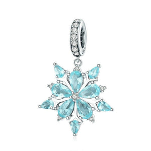925 Sterling Silver Blue CZ Elegant Winter Snowflake Dangle Charm