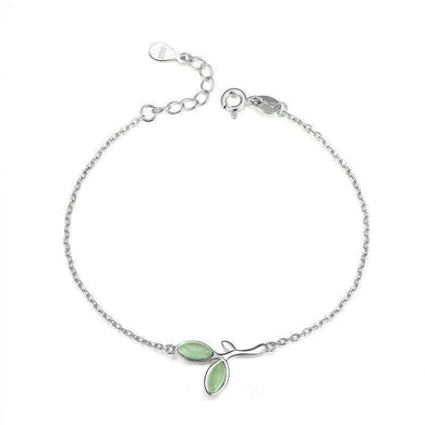 925 Sterling Silver Hope Green Tree Leaf Buds Enamel Women Chain Bracelet