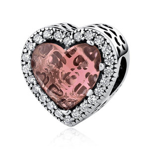 925 Sterling Silver Orange red Radiant Hearts Beads Charms Fit Pandora Bracelets Valentine's Day Gift PSC056
