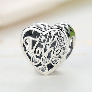 925 Sterling Silver Openwork MOTHER & SON BOND CHARM Beads fit Bracelets & Bangles DIY Jewelry PSC083