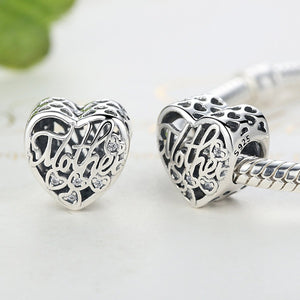 925 Sterling Silver Openwork MOTHER & SON BOND CHARM Beads fit Bracelets & Bangles DIY Jewelry PSC083