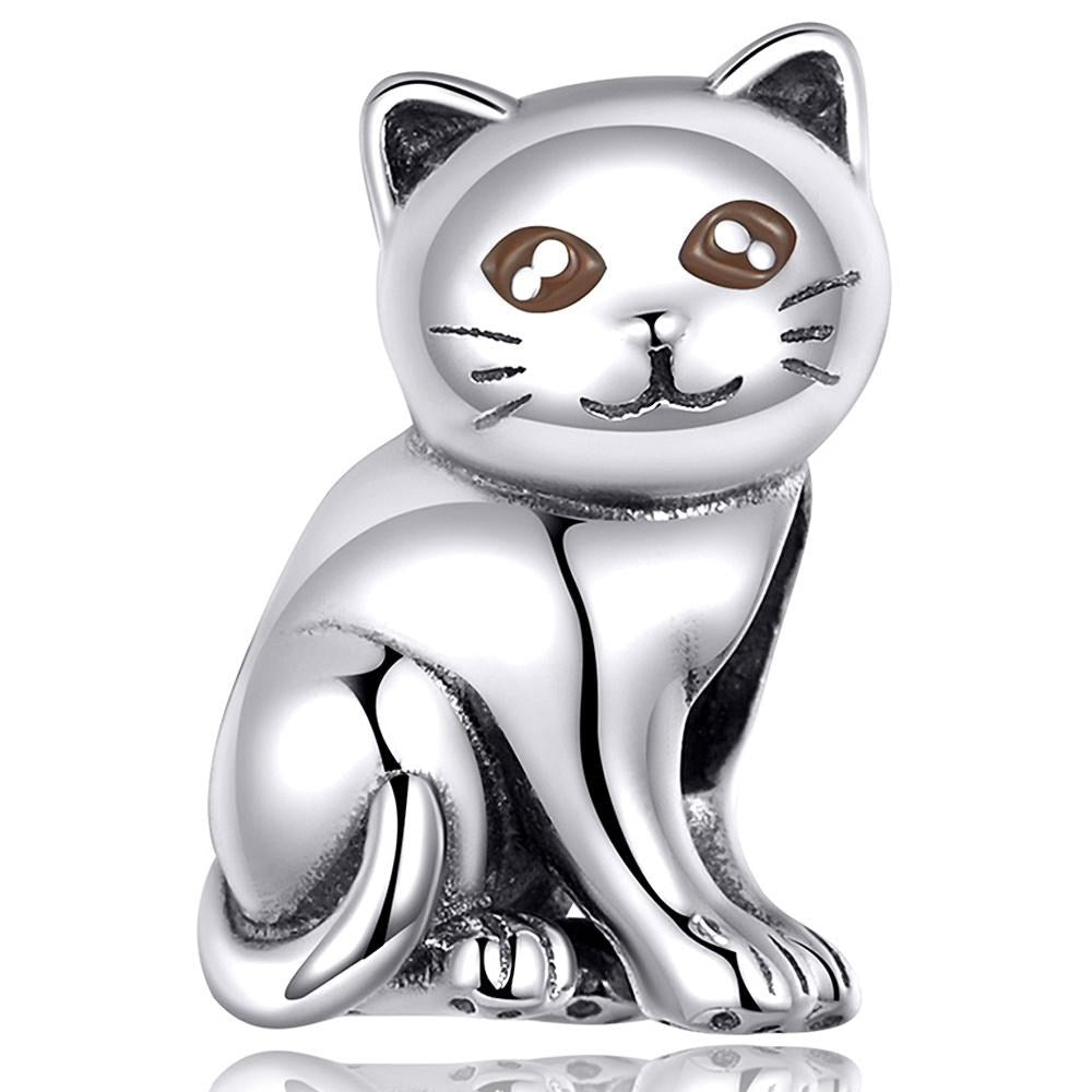 925 Sterling Silver Cat Bead Charm