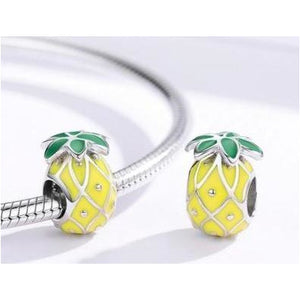 925 Sterling Silver Yellow and Green Enamel Pineapple Bead Charm