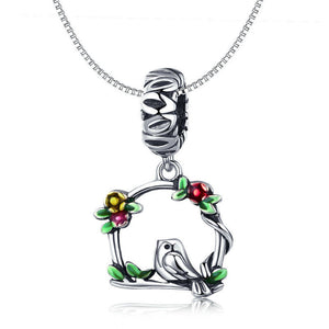 925 Sterling Silver Bird and Cage Dangle Charm