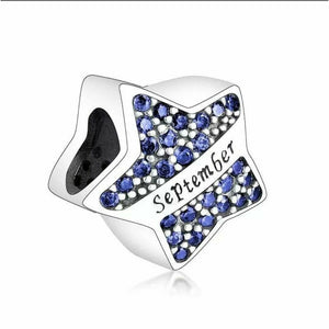 925 Sterling Silver Star Shaped Birthstone Month Bead Charm