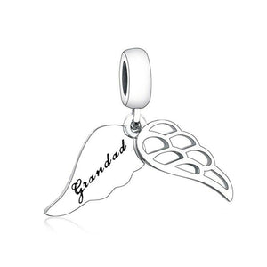 925 Sterling Silver Grandad Engraved Angel Wings Dangle Charm
