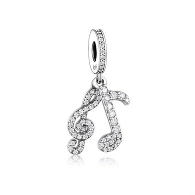 925 Sterling Silver CZ Music Notes Dangle Charm