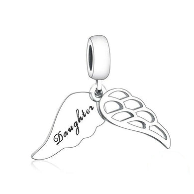 925 Sterling Silver Daughter Engraved Angel Wings Dangle Charm