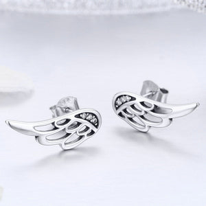 925 Sterling Silver Angel Wings Stud Earrings