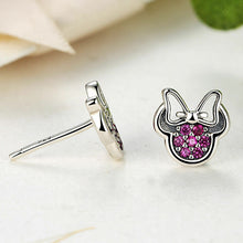 Load image into Gallery viewer, 925 Sterling Silver Pink CZ Minnie Mouse Stud Earrings