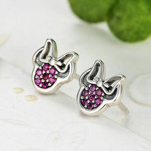 Load image into Gallery viewer, 925 Sterling Silver Pink CZ Minnie Mouse Stud Earrings