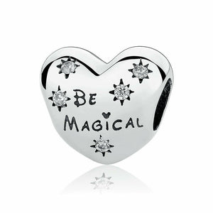 925 Sterling Silver CZ "Be Magical" Heart Bead Charm
