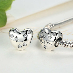 925 Sterling Silver CZ "Be Magical" Heart Bead Charm